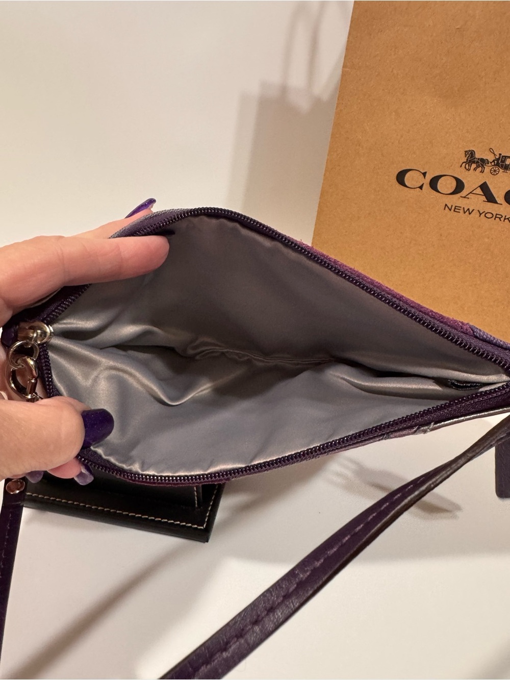 Coach Purple Suede & Metallic Patchwork Wristlet Duo - Picture 7 of 16